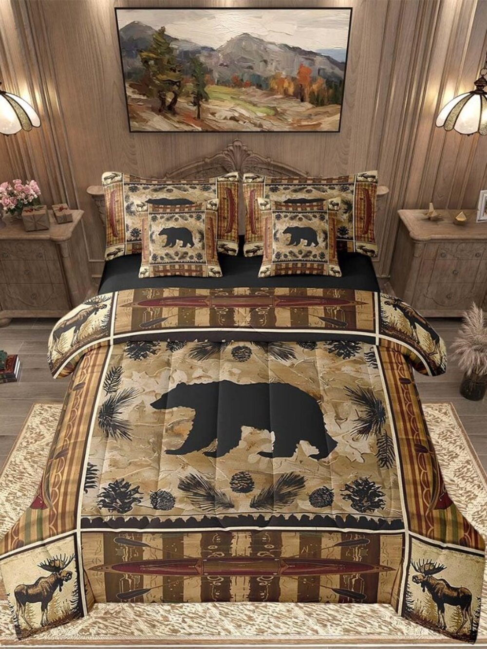 Black Bear Kids Comforter Set 7 Piece Twin Size for Kids Boys Girls